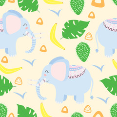 seamless pattern with elephant in Scandinavian style - vector illustration, eps