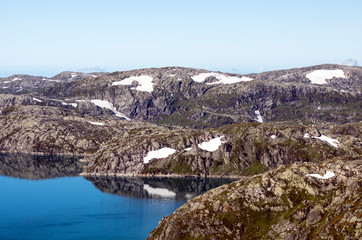 Fototapeta na wymiar Mountains in the south of Norway on a sunny day.