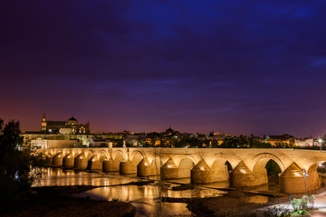 Fototapeta na wymiar Roman Bridge in Cordoba at Night