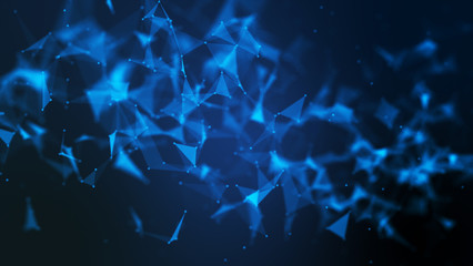 Abstract futuristic molecule structure blue color black background. Computer network connection digital technology illustration concept.