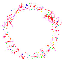 Colorful confetti on white background.