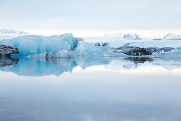 reflection of blue ice at jokulsarlon, iceland