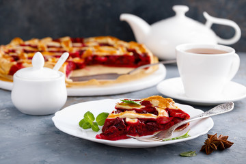 American cherry pie with fresh berries