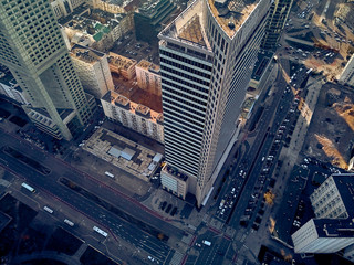 WARSAW, POLAND - NOVEMBER 20, 2018: Beautiful panoramic aerial skyline drone view to the...