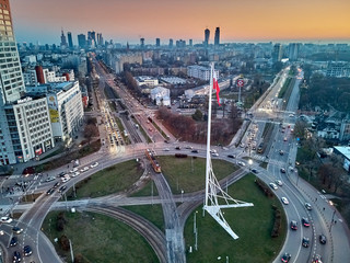 WARSAW, POLAND - NOVEMBER 17, 2018: Beautiful panoramic aerial drone view to 
