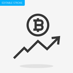 Bitcoin Rising Income Icon Pixel Perfect Editable Stroke Vector