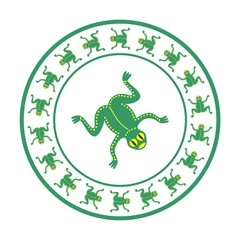 Green frogs based on African ethnic motifs. Vector illustration.