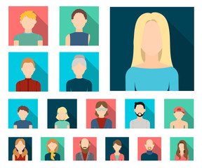 Avatar and face flat icons in set collection for design. A person's appearance vector symbol stock web illustration.