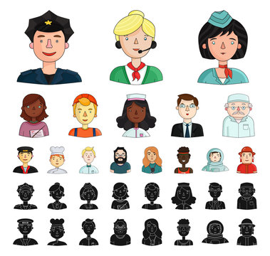 People of different professions cartoon, black icons in set collection for design. Worker and specialist vector symbol stock web illustration.