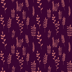 Naklejka na ściany i meble Seamless pattern jungle foliage plants and foliage cute seamless pattern. Vector outline leaves