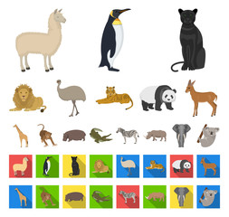 Different animals cartoon,flat icons in set collection for design. Bird, predator and herbivore vector symbol stock web illustration.