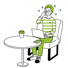 パソコン操作をする男性。