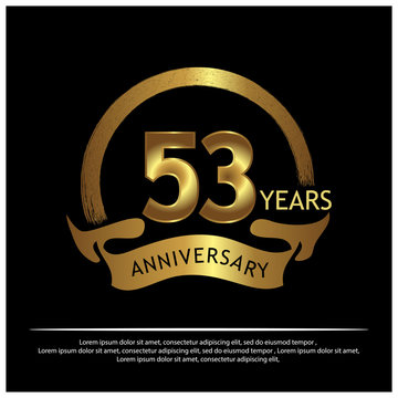 53 years anniversary golden. anniversary template design for web, game ,Creative poster, booklet, leaflet, flyer, magazine, invitation card - Vector