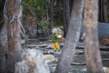 Hiker toddler boy visit Yosemite national park in California