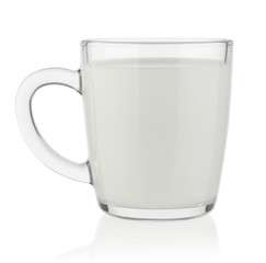 Glass mug with milk isolated on white