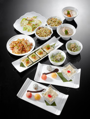 Delicious Japanese set menu. In the black background