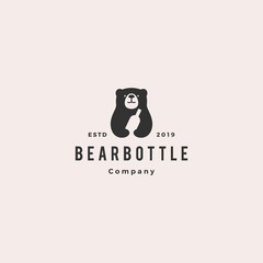 bear bottle logo hipster vintage retro vector icon illustration