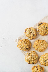 Homemade oat cookies on white background