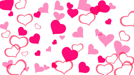 Romantic background. Red on White fond Vector. Part of the design of wallpaper, textiles, packaging, printing, holiday invitation for birthday. Red hearts of confetti crumbled.