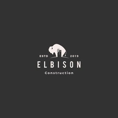 bison construction building logo hipster retro vintage vector icon illustration © gaga vastard