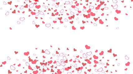 Fototapeta na wymiar Stylish background. Part of the design of wallpaper, textiles, packaging, printing, holiday invitation for Valentine's Day. Red on White background Vector. Red hearts of confetti are falling.
