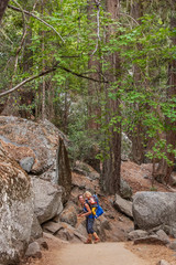 Mother with  son visit Yosemite national park in California