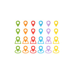 Location pin in color with square and circle marker. Location pin pointer colorful vector icon set.
