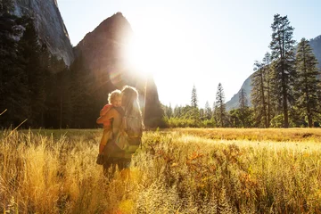 Foto op Aluminium Mother with  son visit Yosemite national park in California © Maygutyak