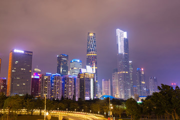 Fototapeta na wymiar Guangzhou night cityscape with modern building of financial district, China