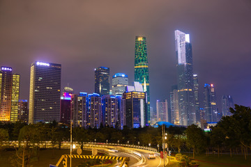 Guangzhou night cityscape with modern building of financial district, China