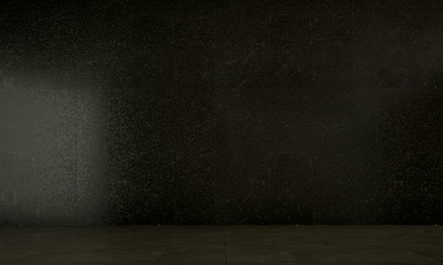 The empty black living room and concrete stone wall texture background and marble floor 