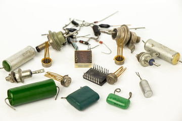 Still-life from radio components on a white background.
