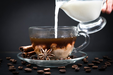 Milk pouring in coffee
