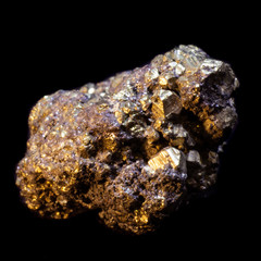 Small natural druse of pyrite on a black background