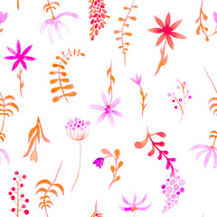 Fototapeta na wymiar Cute watercolor floral seamless pattern. Pink boho