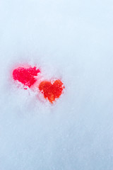Two hearts on white background . concept St. Valentine's Day. Vertical photo