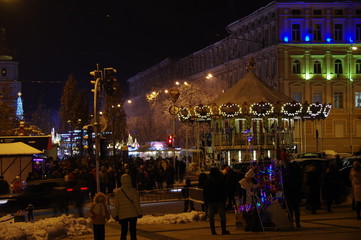 UKRAINE, KIEV - 25 DECEMBER, 2018. Christmas town on Sophia Square.