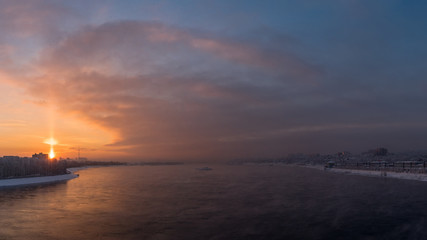 Panorama of the Angara at dawn