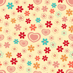 Fototapeta na wymiar Seamless abstract pattern of hearts and flowers.