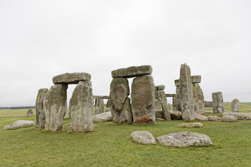The stone monument Stonehenge a cloudy day,  built in the late Neolithic period, around 2500 BC for...