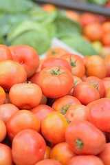 Macro details of Fresh Tomatoes at street side vegetable market in India 