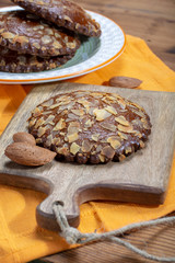 Sweet dessert for autumn season, Dutch filled cookies with marzipan and almonds