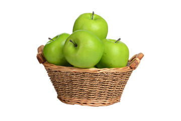  isolated wicker basket of green apples