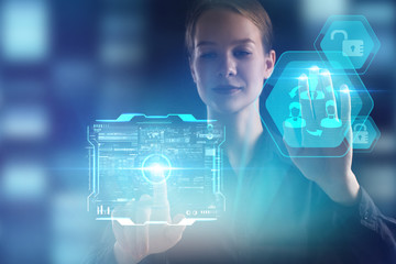 The concept of business, technology, the Internet and the network. A young entrepreneur working on a virtual screen of the future and sees the inscription: