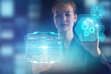 The concept of business, technology, the Internet and the network. A young entrepreneur working on a virtual screen of the future and sees the inscription: