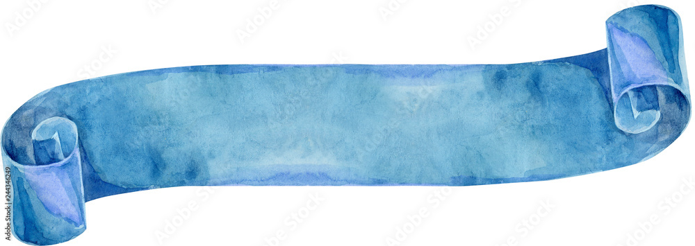 Wall mural Watercolor vintage blue ribbon. Hand painted banners isolated on white background.