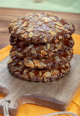 Sweet dessert for autumn season, Dutch filled cookies with marzipan and almonds