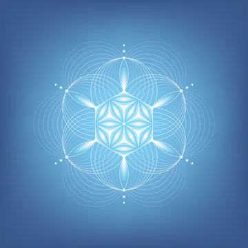 Vector modern sacred geometry mandala; Abstract shape based on ancient symbol "flower of life"; Molecule of clear water; Positive vibrations, yoga, meditation, relax.
