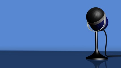 Vintage microphone on a blue background 3D illustration