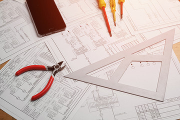 engineering drawing of the scheme of automatic heat supply in rooms, top view with top view with...